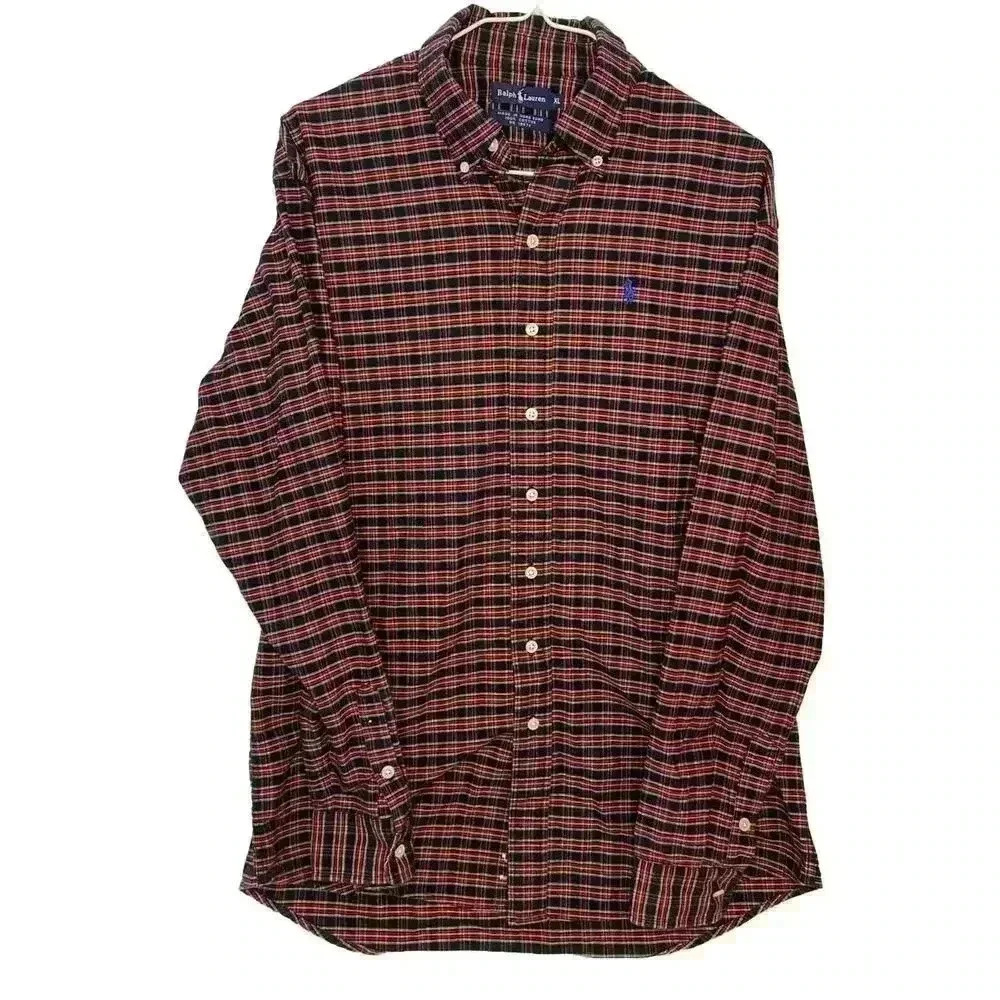Ralph Lauren Red Plaid 100% Cotton XL Men’s Button Up Collar Shirt Holiday